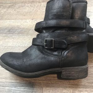 Leather Motorcycle Style Slip-on Boot with Faux Fur Lining